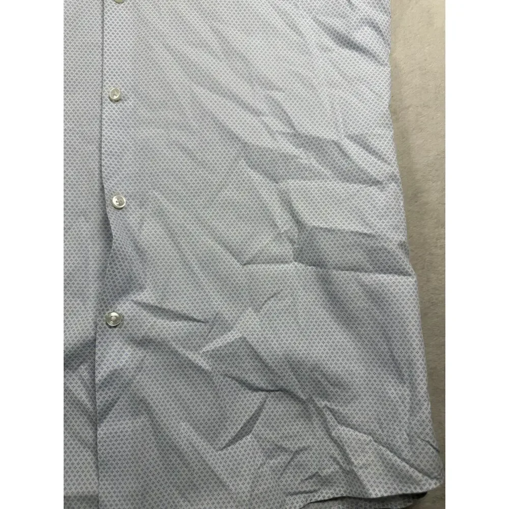 HUGO Hugo Boss Mens Sharp Fit White Blue Micro Print Long Sleeve Dress Shirt L